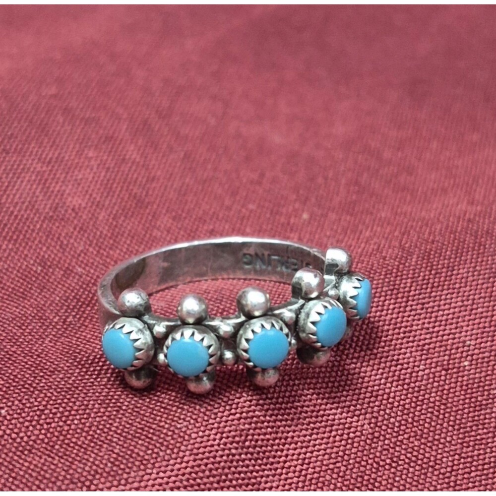 Vintage Bell Trading Post Sterling Silver Turquoise Snake Eye Band Ring Sz 4